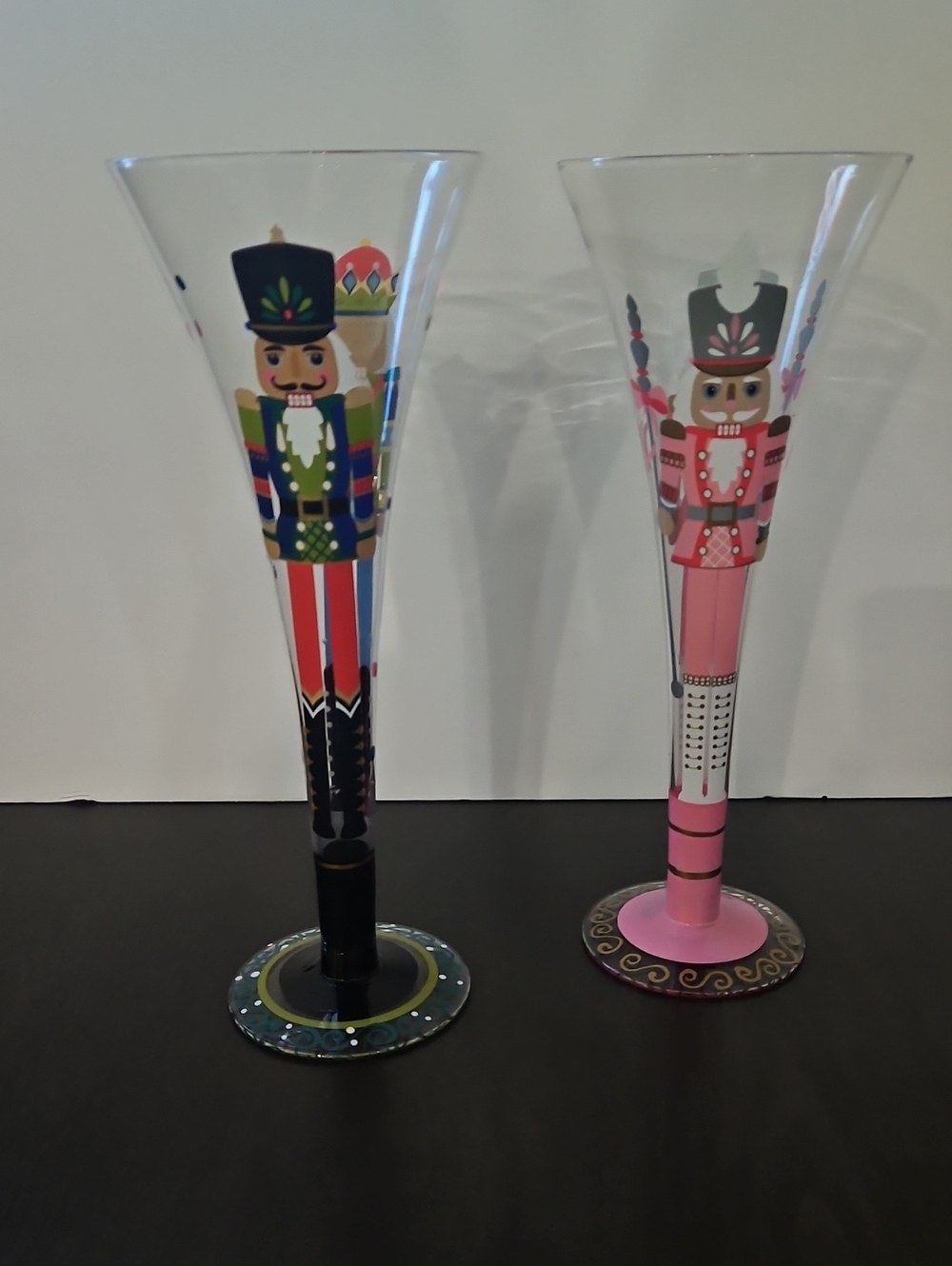 Set Of 2 Pier 1 Nutcracker Themed Hand-Painted Champagne Flutes - Multicolor